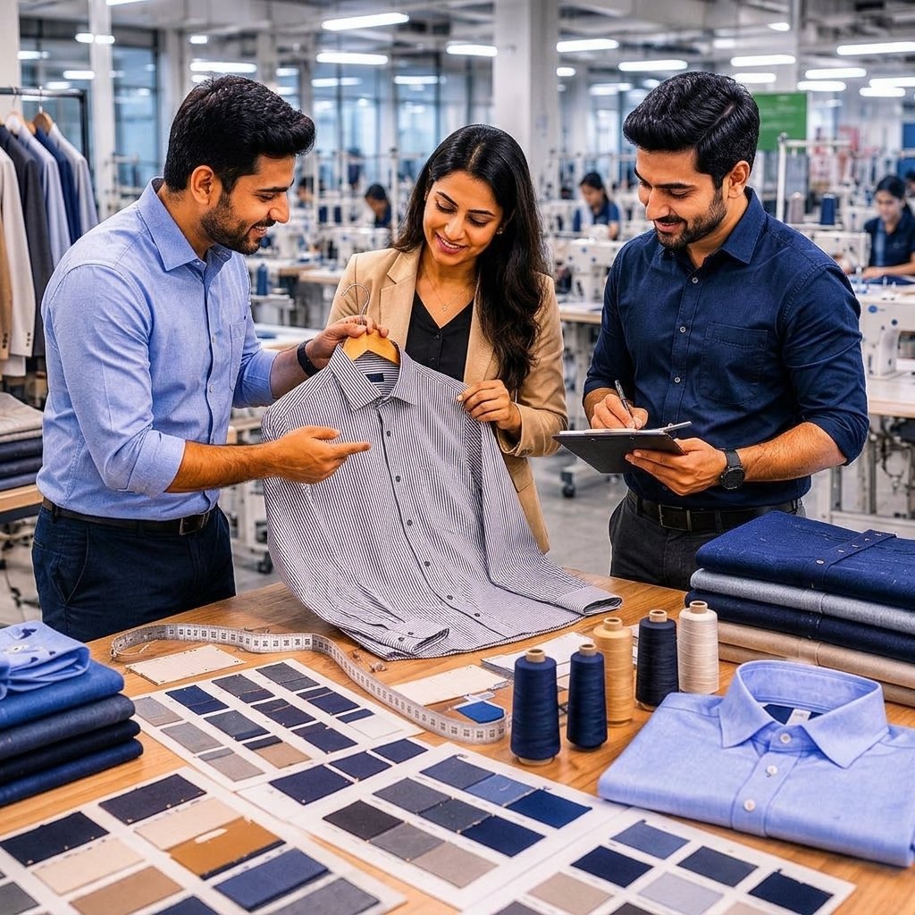 Evolve Clothing Manufacturing Team Inspecting a Shirt